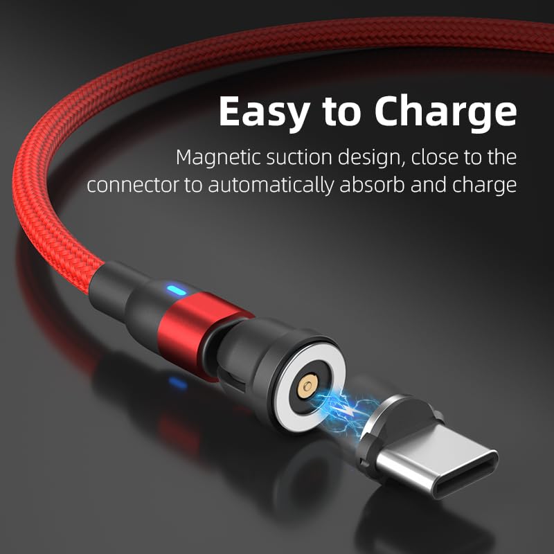 Bithai Magnetic Charging Cable 2 Pack 540 Rotating Magnetic Phone Charger Cable With Led Light For Micro Usb, Usb C And I Produc