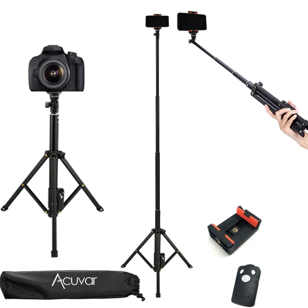 Acuvar 54inch Inch Aluminum Extendable Monopod Tripod/Selfie Stick With Universal Smartphone Mount + Wireless Remote Control Camera