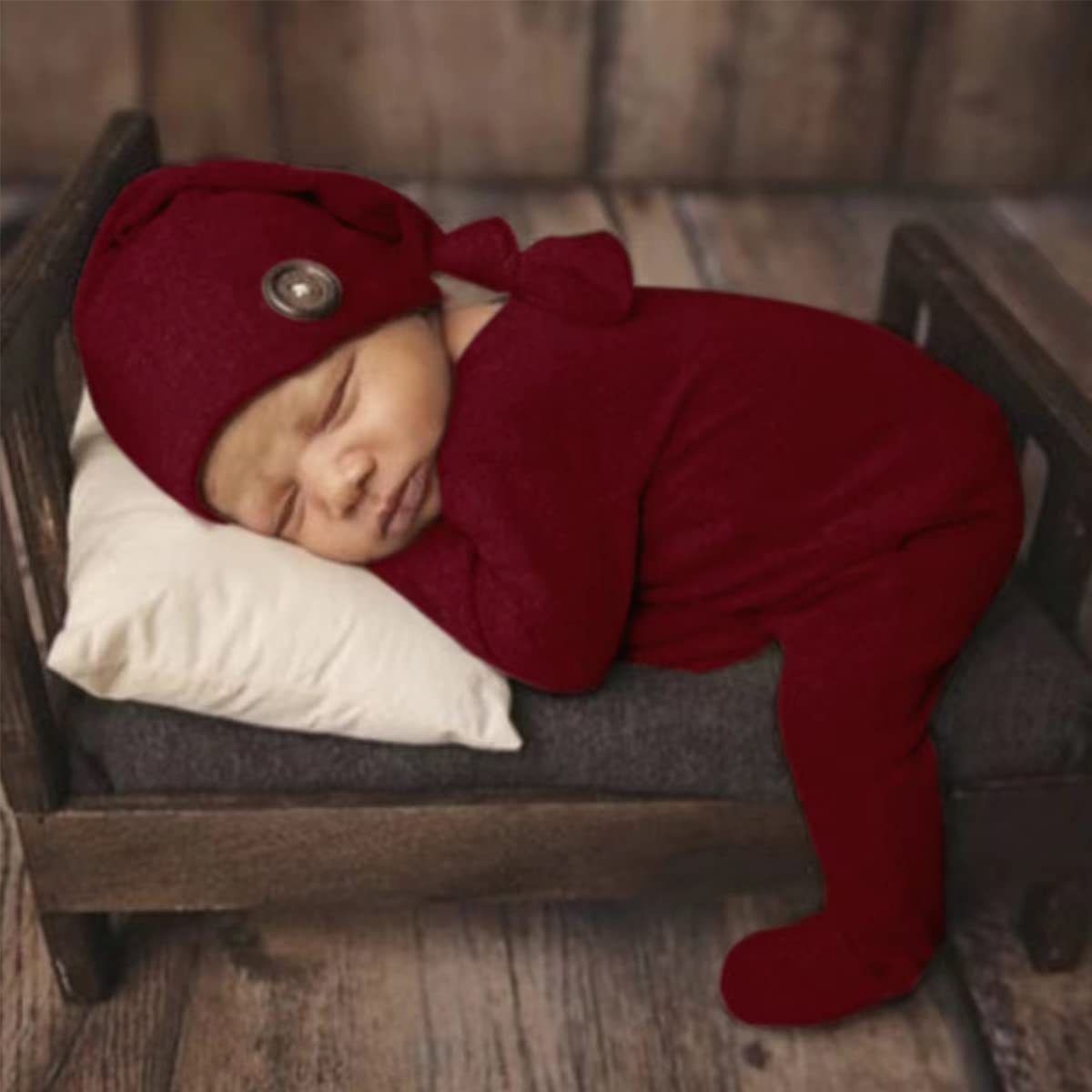 Forbaysy Newborn Baby Christmas Photo Props Outfit Infant Boys Girl Photoshoot Costume Red Jumpsuit With Xmas Hat
