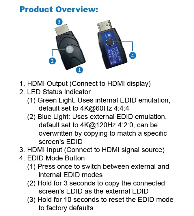 Thwt Hdmi 2.1 4K Edid Emulator (Model: 4K Ewb), Supports Scdc And Edid Copying And Emulation, Hdcp Pass Through (Not Bypass), Pr