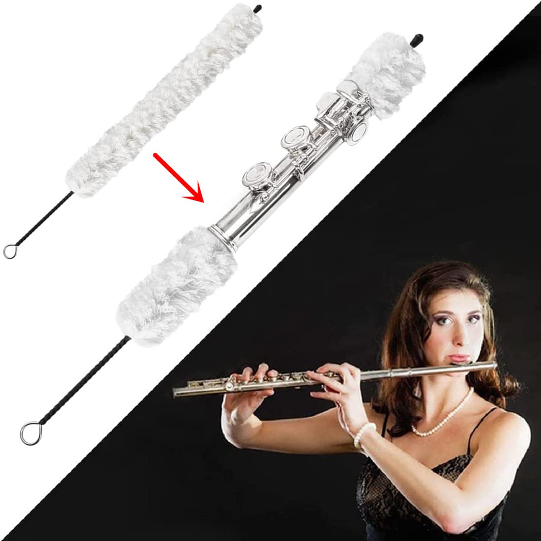 Flute Cleaning Kit Include 1Pc Cotton Cleaning Brush, Flute Swab, Double End Dust Brush,Flute Cleaning Rod, Screwdriver For Flut