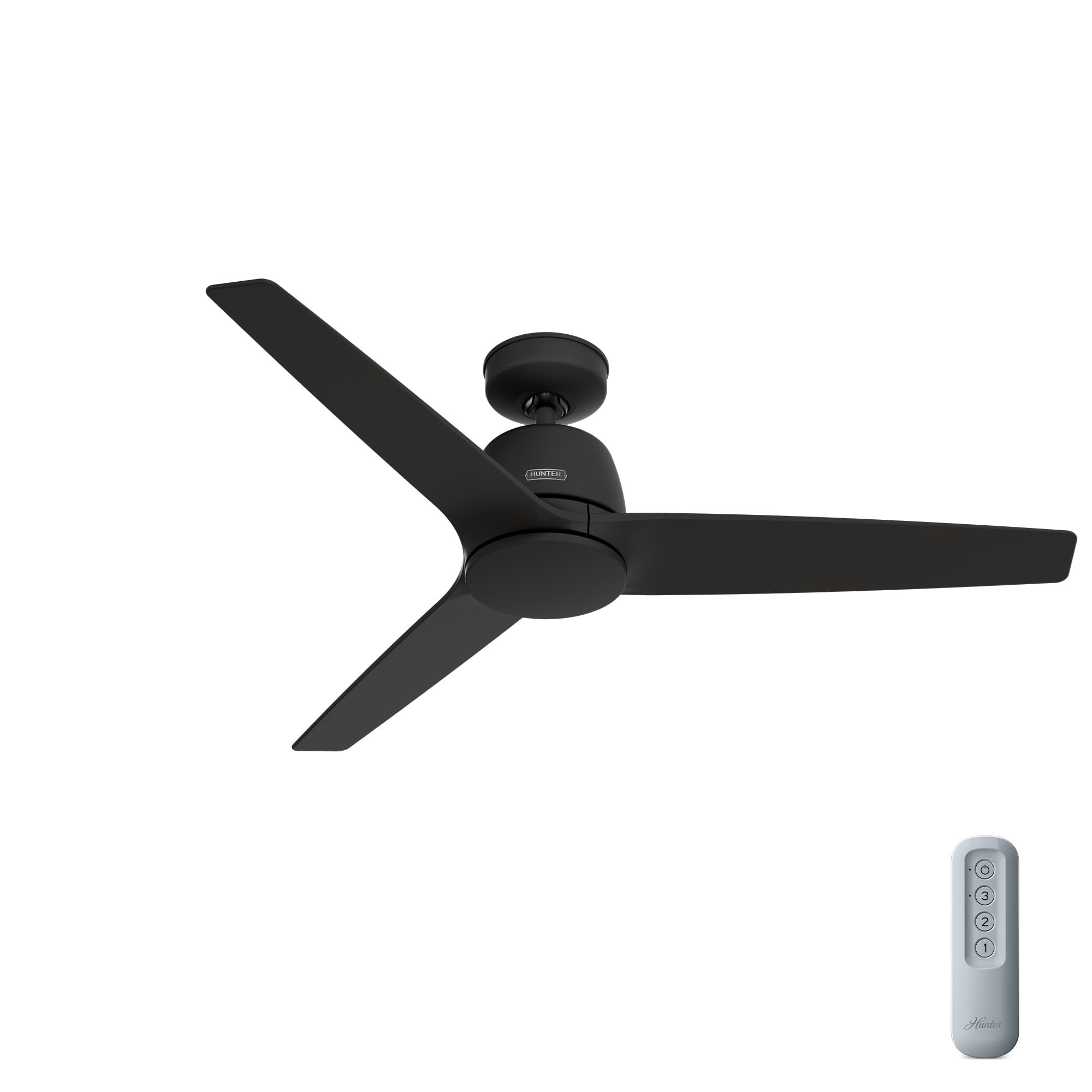 Hunter 52 inch Indoor Ceiling Fan No Light with Remote Control - Black Ceiling Fan without Light, Standard Mount, 3 Blades, For