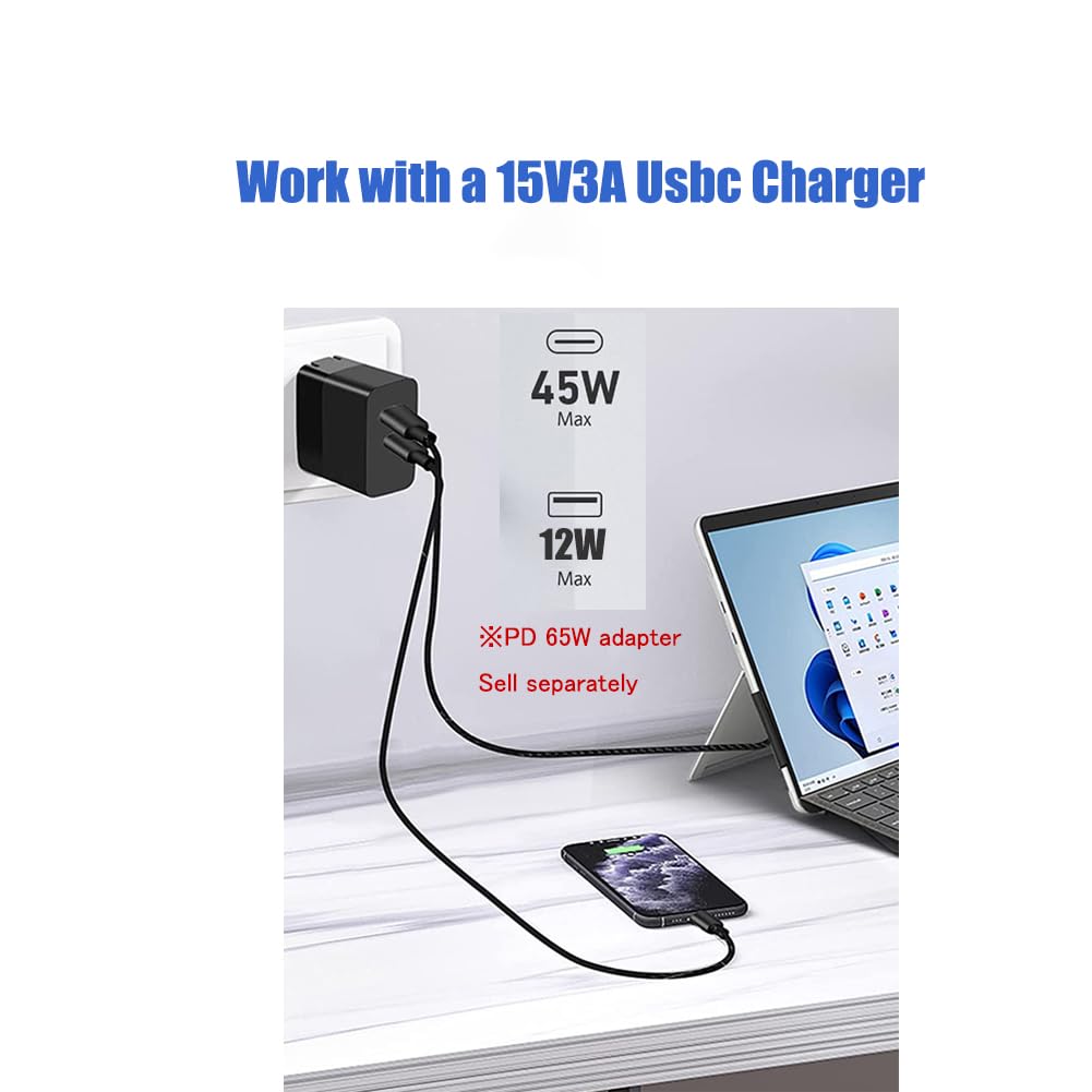 Surface Connect To Usb C Charging Cable 15V/3A Compatible With Surface Pro 3/4/5/6/7, Surface Laptop 3/2/1,Surface Go, Surface B