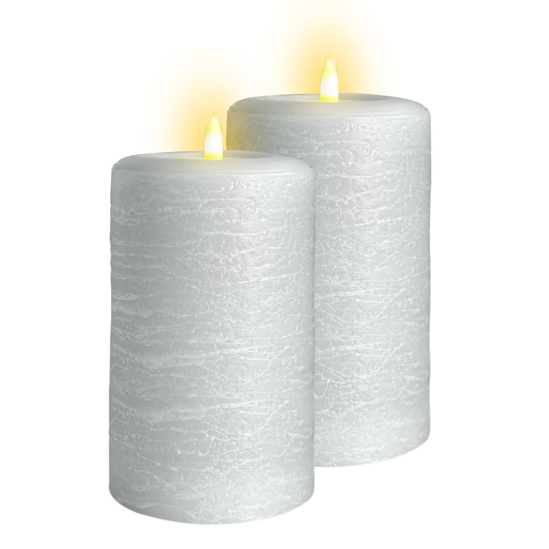 Lumipur Signature Natural Glow Flameless Wax Pillar 2 Pack Led Candles 3.5'' X 7'' Gray Fog
