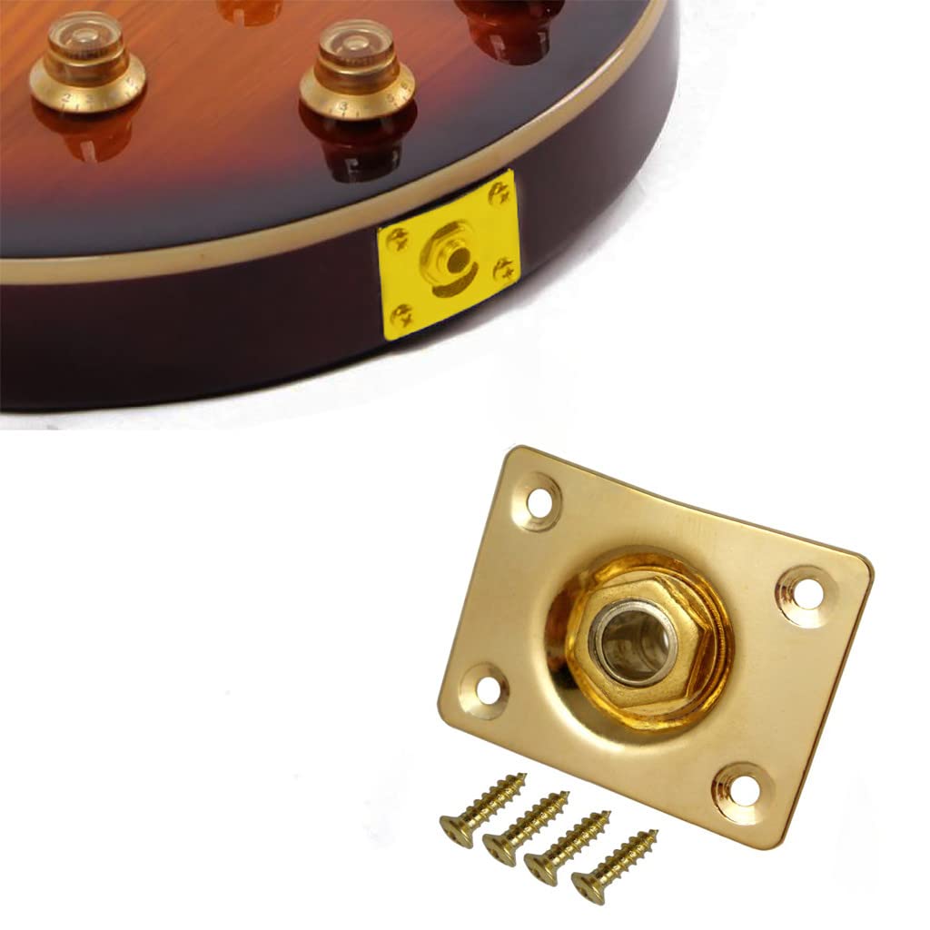 Square Metal 1/4 Output Jack Plate Input Jack Socket For Electric Guitar Bass (Gold)