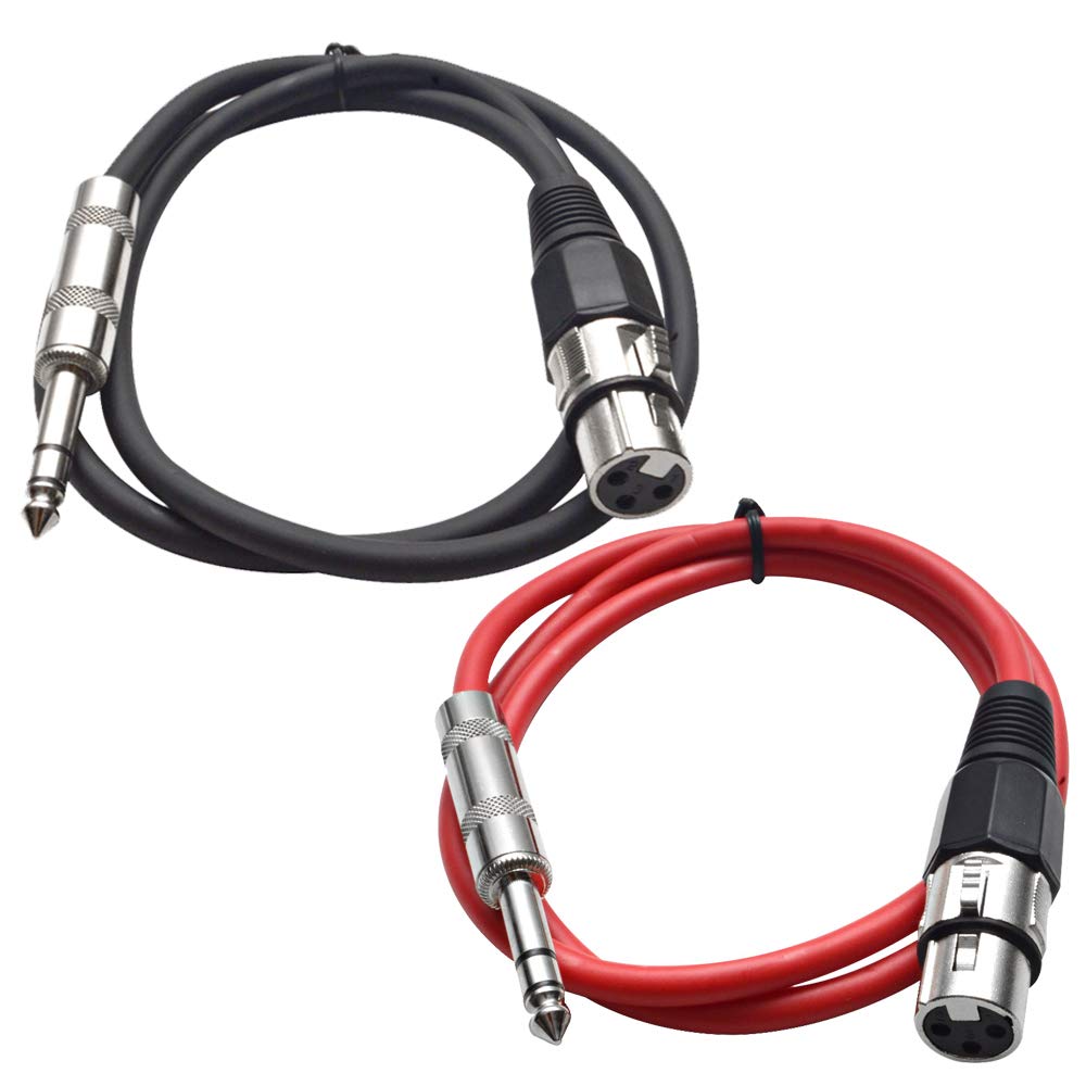 Seismic Audio - Satrxl-F3-2 Pack Of 3 Foot 1/4 Inch Trs To Xlr Female Patch Cables - Balanced - 3 Foot Patch Cord - Black And Re