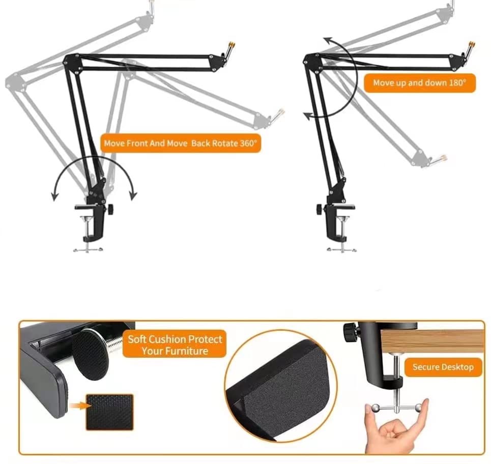 Snowball Mic Boom Arm   Heavy Duty Mic Boom Arm Desk Mount Adjustable Suspension Mic Stand Compatible With Audio Technica At2020