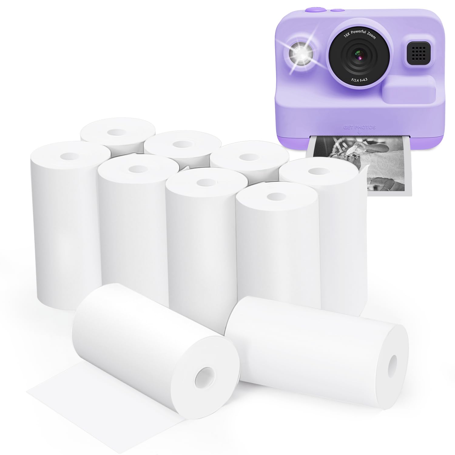 Anchioo Thermal Paper 10 Paper Rolls For Kids Instant Print Camera, Hd Printing Receipt Paper Set Portable Refill Paper
