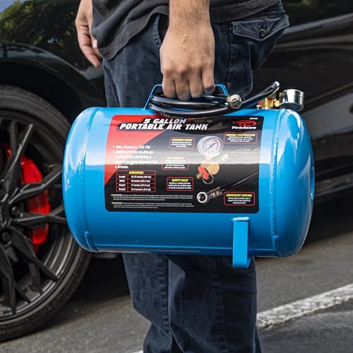Tooluxe 30010L 5 Gallon Air Tank, Portable Air Tank, 125 Psi Maximum Pressure, Horizontal Air Compressor Tank, 1/4'' Npt 40 Inch