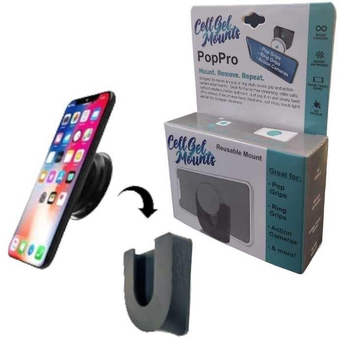 Cell Gel Mounts Poppro Mounting System | Mount Your Socket Grip Enabled Phone Almost Anywhere | Reusable Mounts To Most Flat Sur