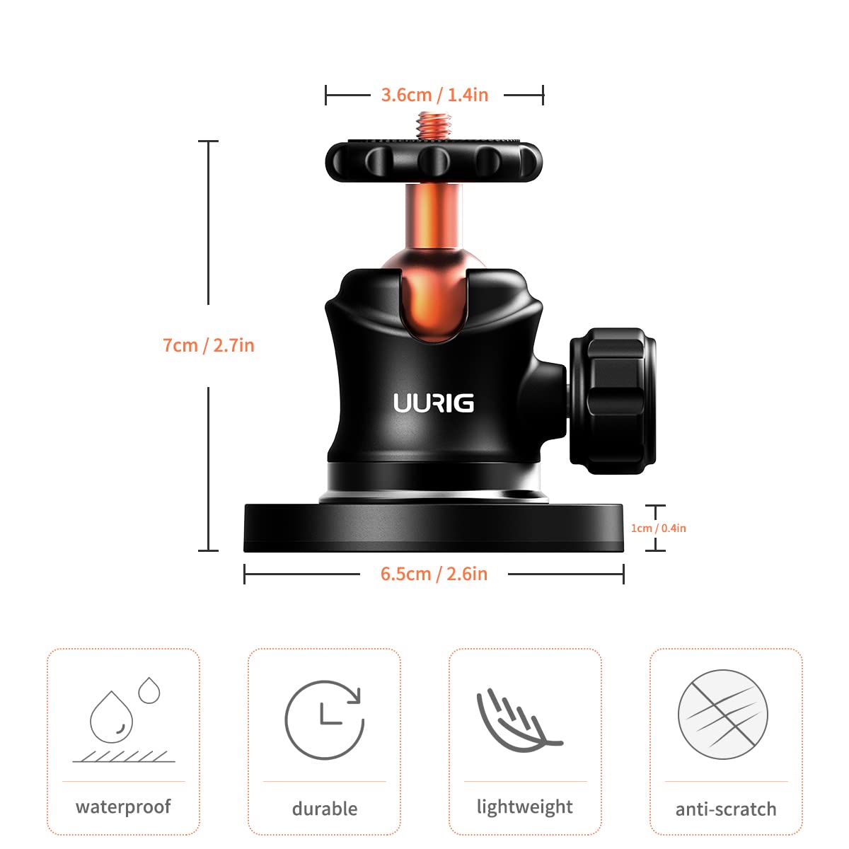 Vrig Select Magnetic Camera Mount With Mini Ball Head, Compatible With Gopro, Akaso, Insta360, Dji Osmo Action Cameras