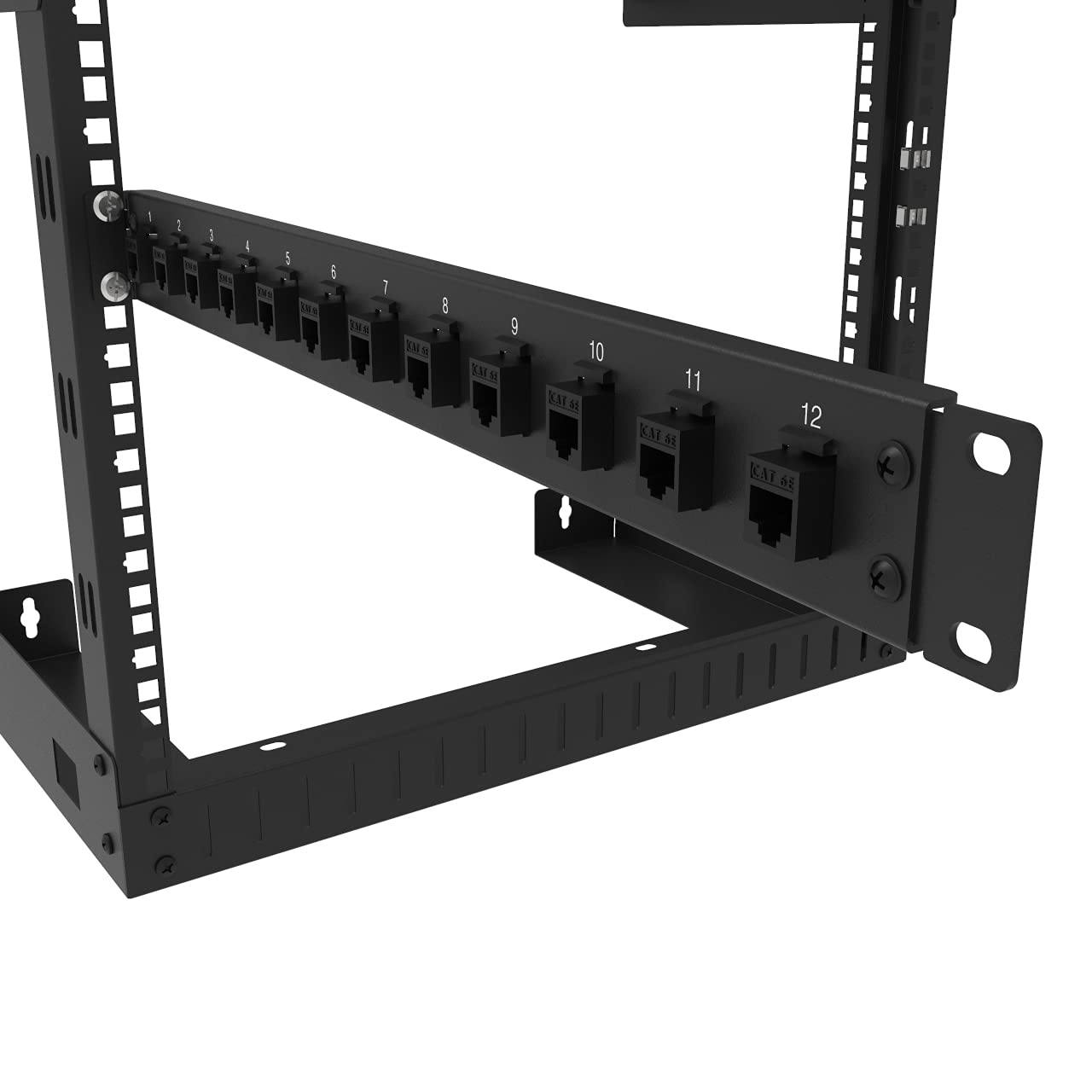 Jingchengmei 12 Port Blank Keystone Panel 1U Hinged Universal Blank Patch Panel For 19' Standard Rackmount,Disassembled (H1Uks12H, Black)