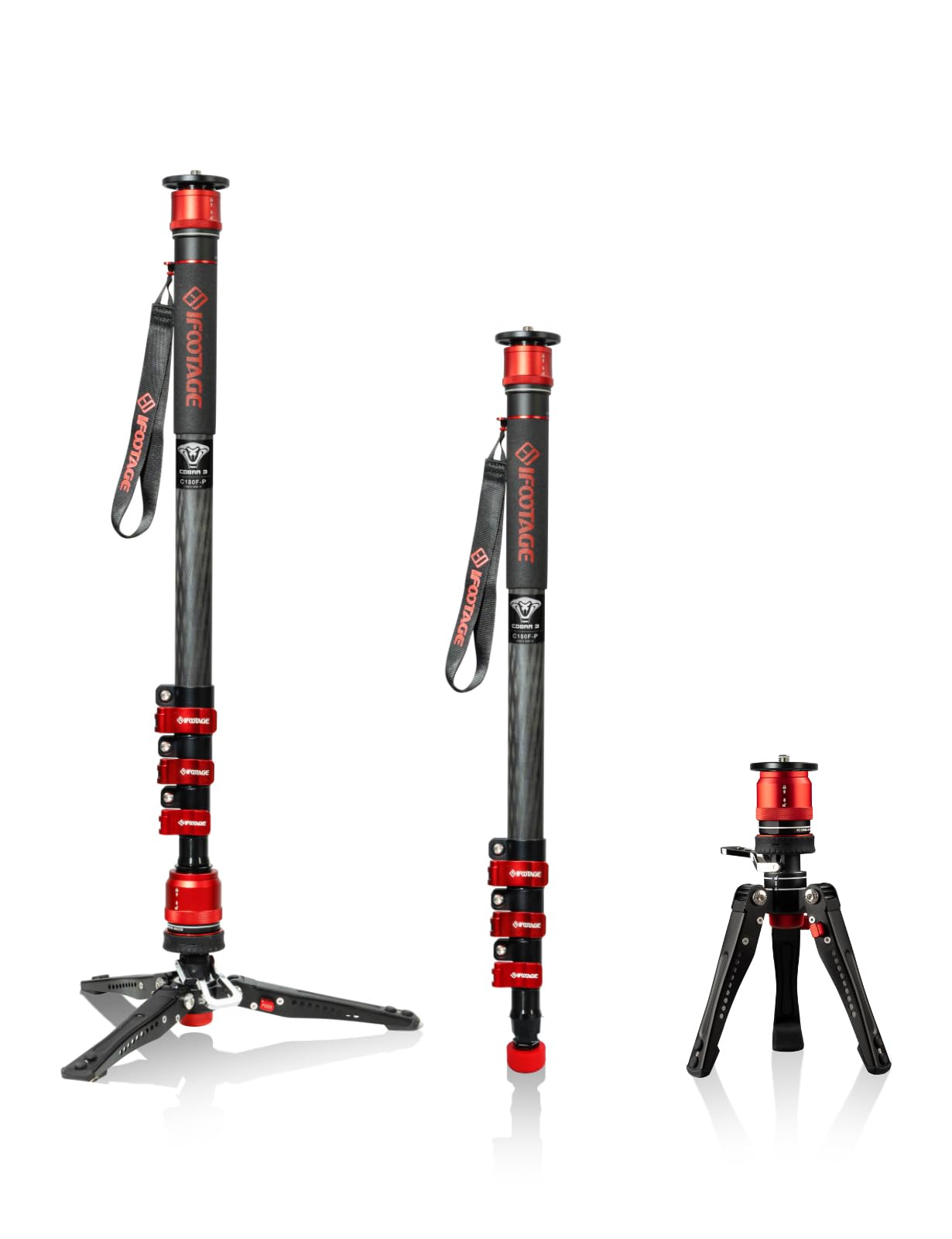 Ifootage Cobra 3 Monopod With Pedal C180F P, 71'' Monopod For Cameras, Professional Carbon Fiber Travel Monopod With Feet, Paylo