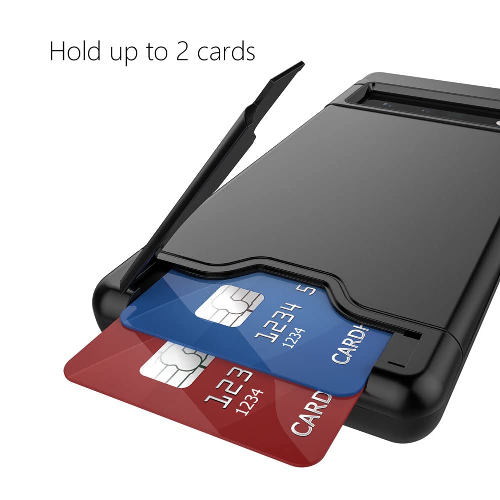 Teelevo Wallet Case Google Pixel 6 Pro Dual Layer Card Slot Kickstand PC TPU Black
