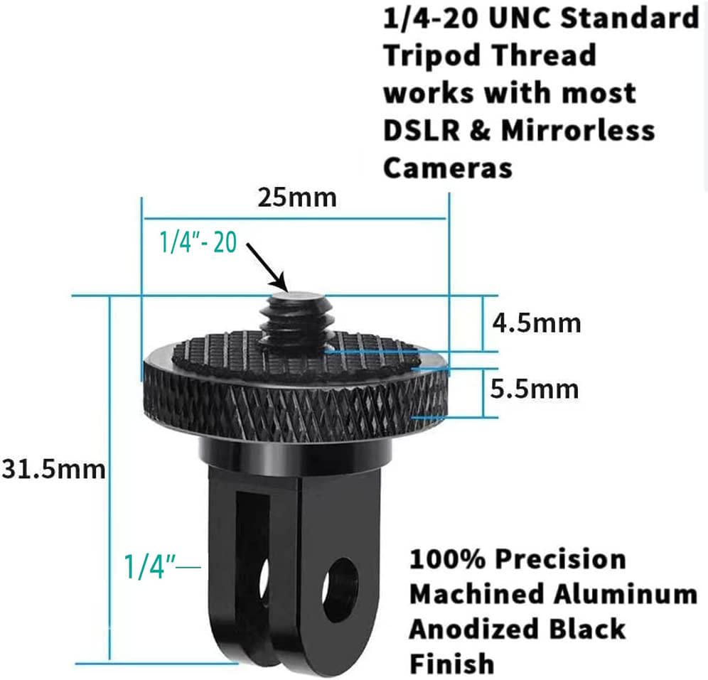 Vizemo Aluminum Camera Tripod Adapter 1/4' 20 Conversion Mounts Compatible With Gopro Action Cameras Insta360 And Other Standard 1/4 Accessories, Quarter Inch Mount For Gopro Ecosystem