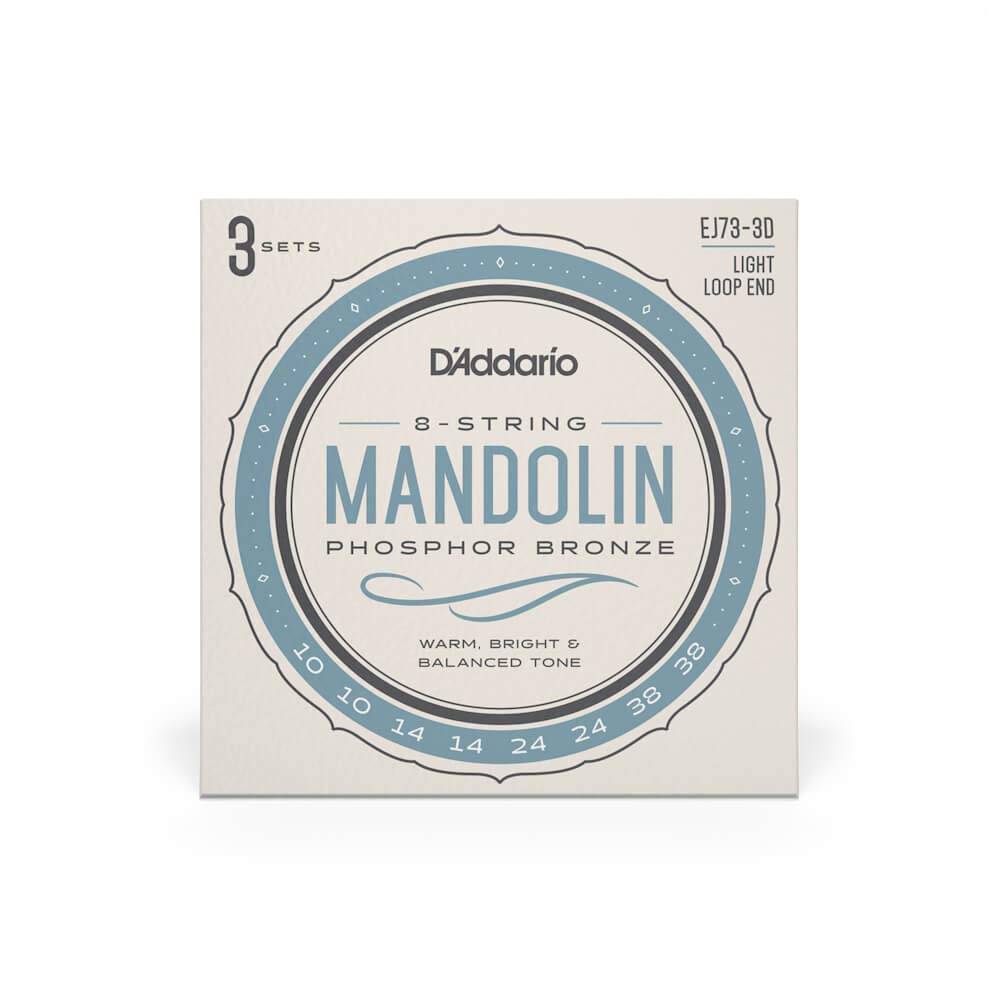 D'Addario Mandolin Strings, Phosphor Bronze, Ej73 3D, Light Gauge 10 38, 8 String Set, Pack Of 3