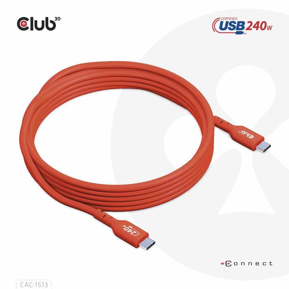 Club 3D Cac 1513 Usb2 Type C To Type C Certified Bi Directional Cable With 240W Charging, 480Mb Data Transmission Epr 3M  9.8Ft