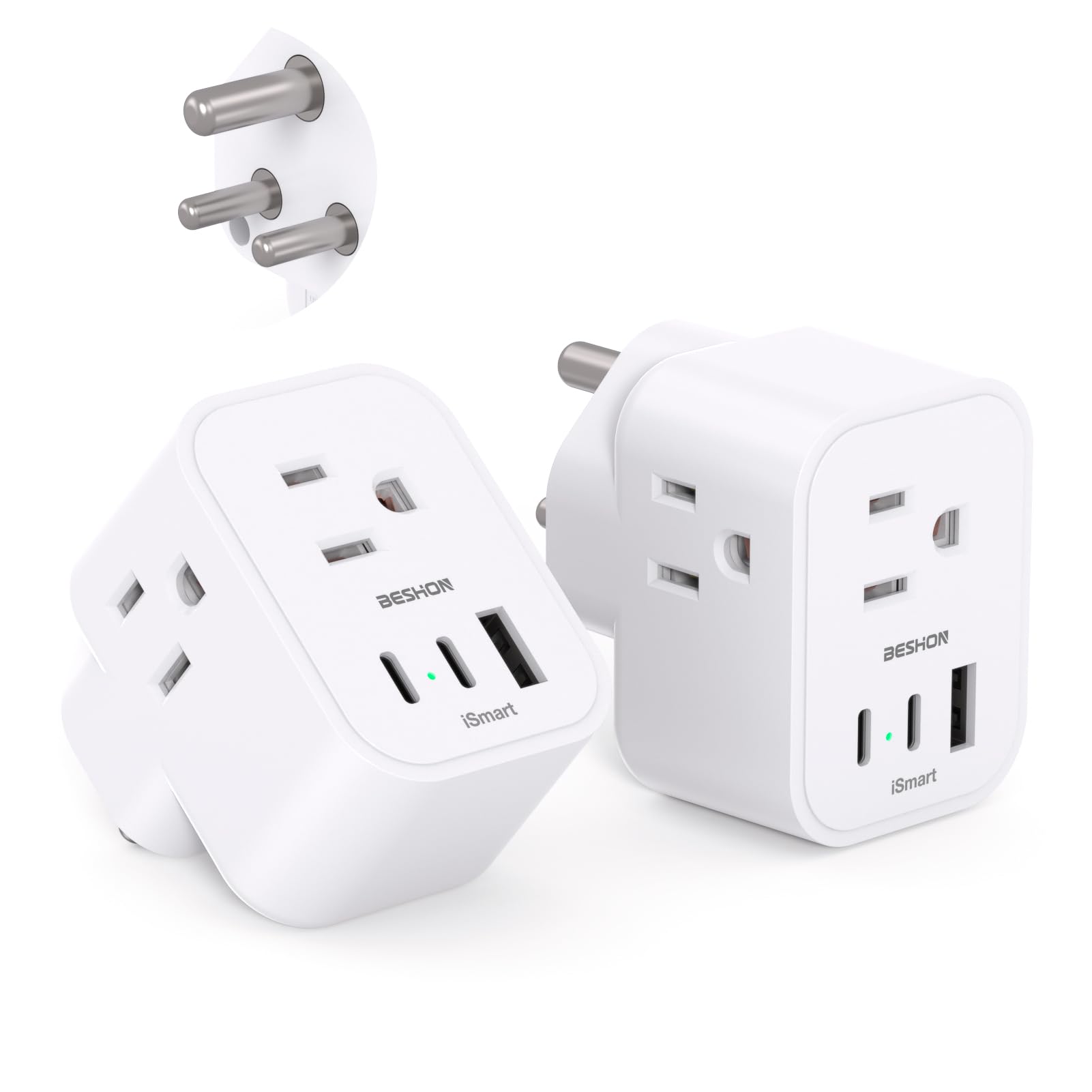 ?2 Pack? Us To India Plug Adapter, Type D Travel Plug With 3 Outlets 3 Usb Ports(2 Usb C), 6 In 1 India Power Travel Adapter For