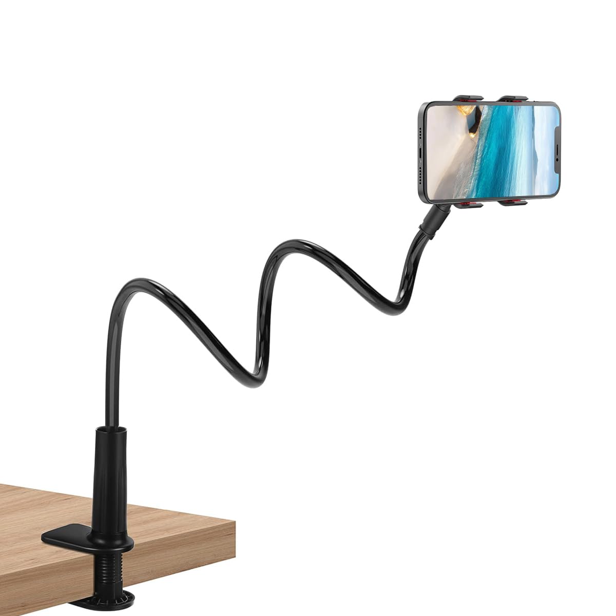 Selfdee Phone Holder for Bed, Gooseneck Clip Adjustable Phone Stand - Universal 360 Flexible Mount for Bedside headboard Lazy Lo