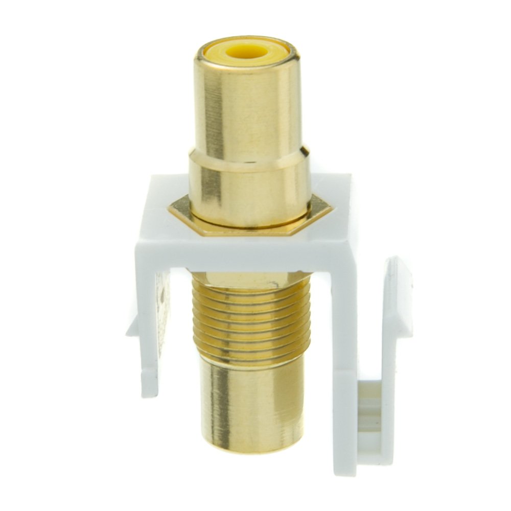 Cablewholesale Gold Plated Rca Female To Rca Female, Yellow Rca Coupler Adapter With White Keystone Insert, Yellow Rca Jack Conn