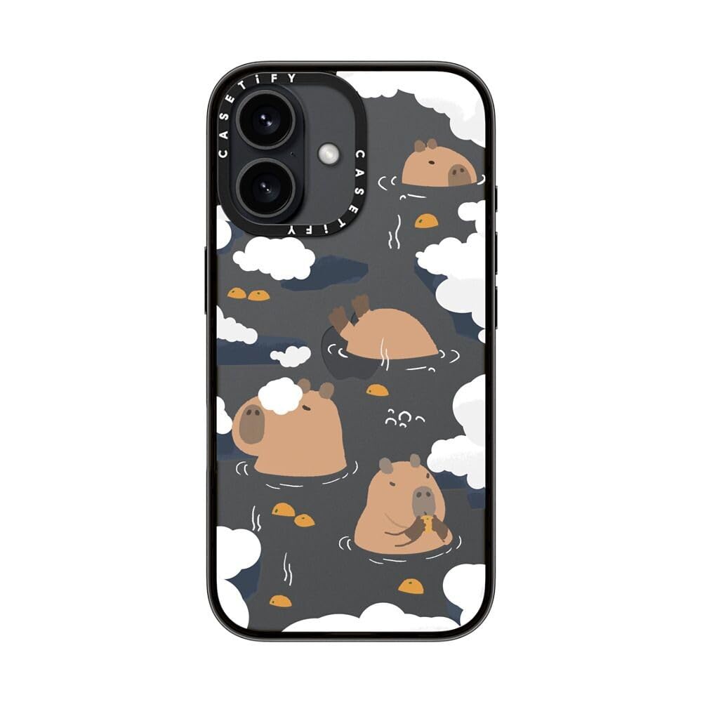 Casetify Compact Case For Iphone 16 [Lightweight / 4 Ft. 2X Military Grade Drop Protection/Slim]   Floating Capybara   Clear Bla
