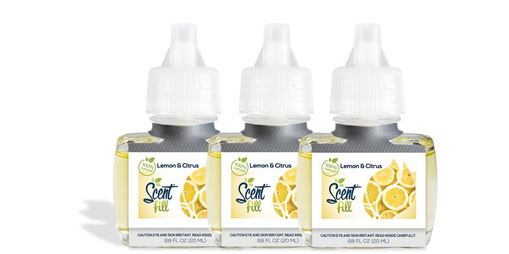 Scent Fill 100% Natural Lemon & Citrus Plug In Air Freshener, Scented Oil Refills, 3 Refills