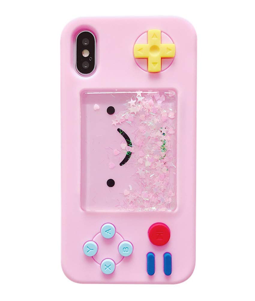 Unnfiko Squishy 3D Cartoon Game Case, Iphone Xr, Liquid Stars, Soft Rubber Protective Cover, Pink