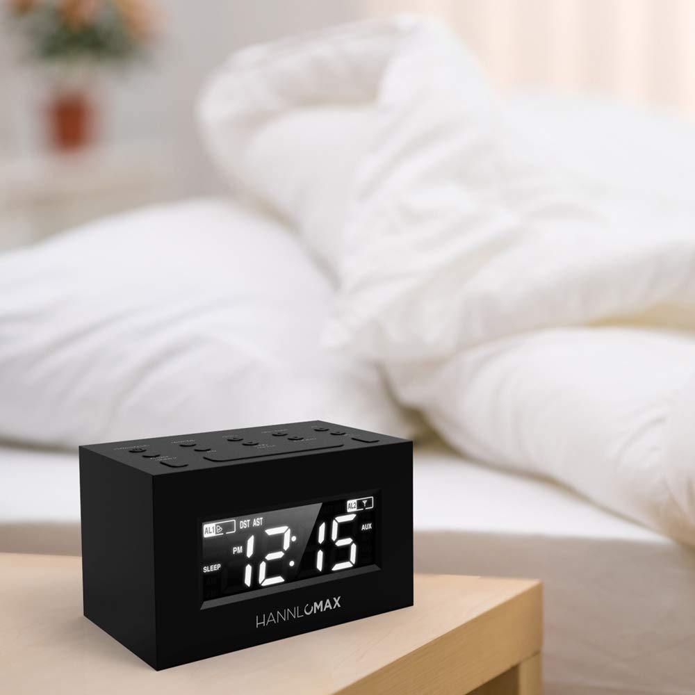 Hannlomax Hx 111Cr Alarm Clock Radio, Pll Am/Fm Radio, Dual Alarm, White Led Display, Auto Dst, Aux In Jack. (Black)