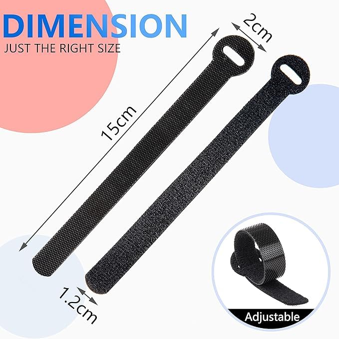 120 X Reusable Cable Ties Black, Adjustable Releasable Hook And Loop Cable Straps For Pc Cable Management, Organizing Cords, Tv,