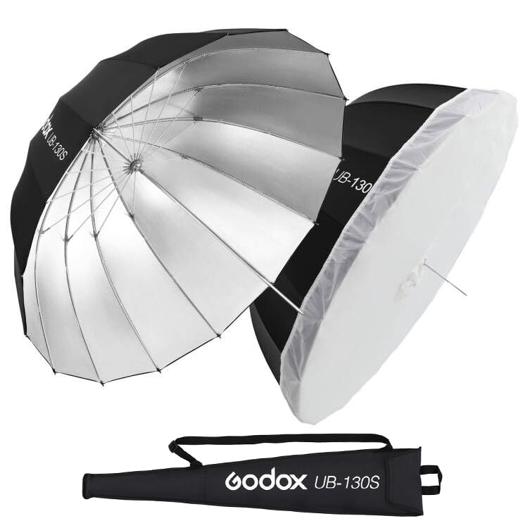 Godox Ub 130S 51.2'' 130Cm Parabolic Deep Reflective Umbrella Silver Inner Photography Studio Soft Light Umbrella With Withe Dif