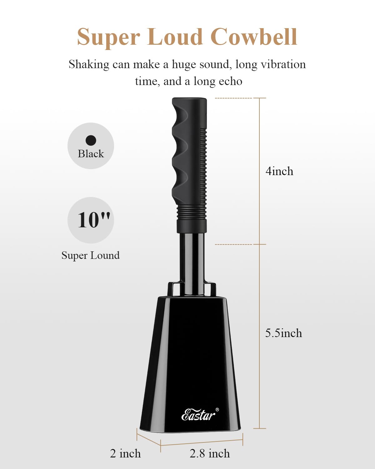 Eastar Cow Bell With Handle, 2 Pack Cowbells For Sporting Events, 10 Inch Cowbells Noise Makers Cheering Bell For Football Games