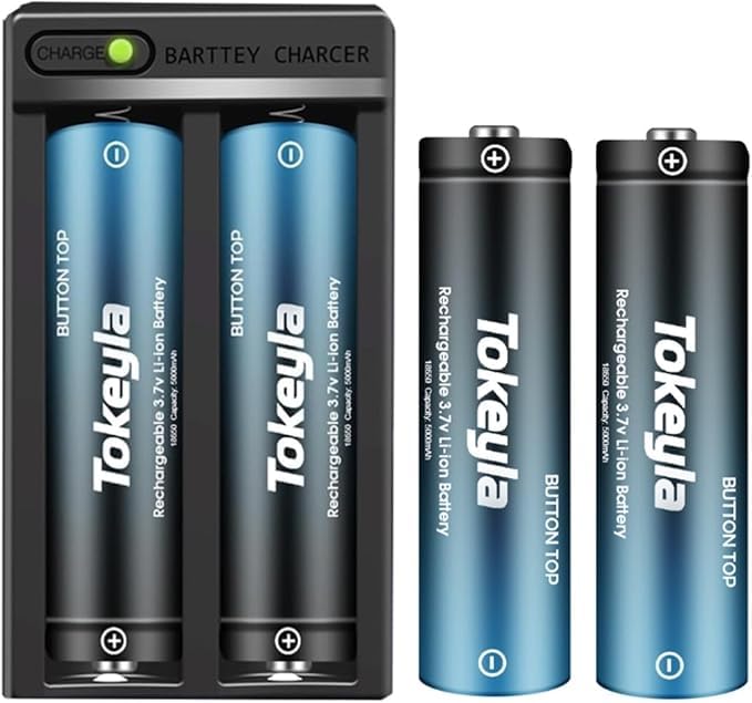 Tokeyla 2 Bay 18650 Rechargeable Battery Charger,Universal Charger For Flashlight Headlamp 3.7Volt Lithium Ion Batteries(4Pcs Bu