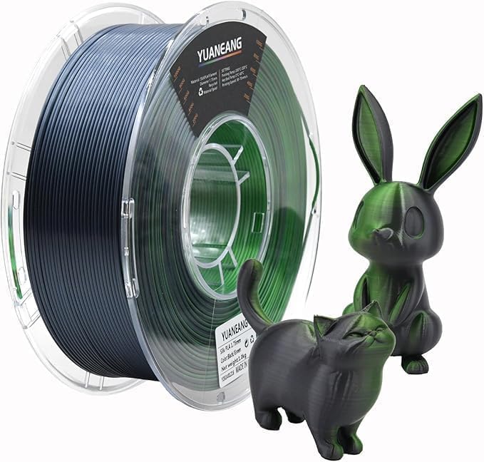 YUANEANG Silk Dual-Color PLA Filament 1.75mm Black-Green, 0.03mm Precision, 1kg Spool (2.2 lbs), Smooth Gradient Two-Tone PLA, N