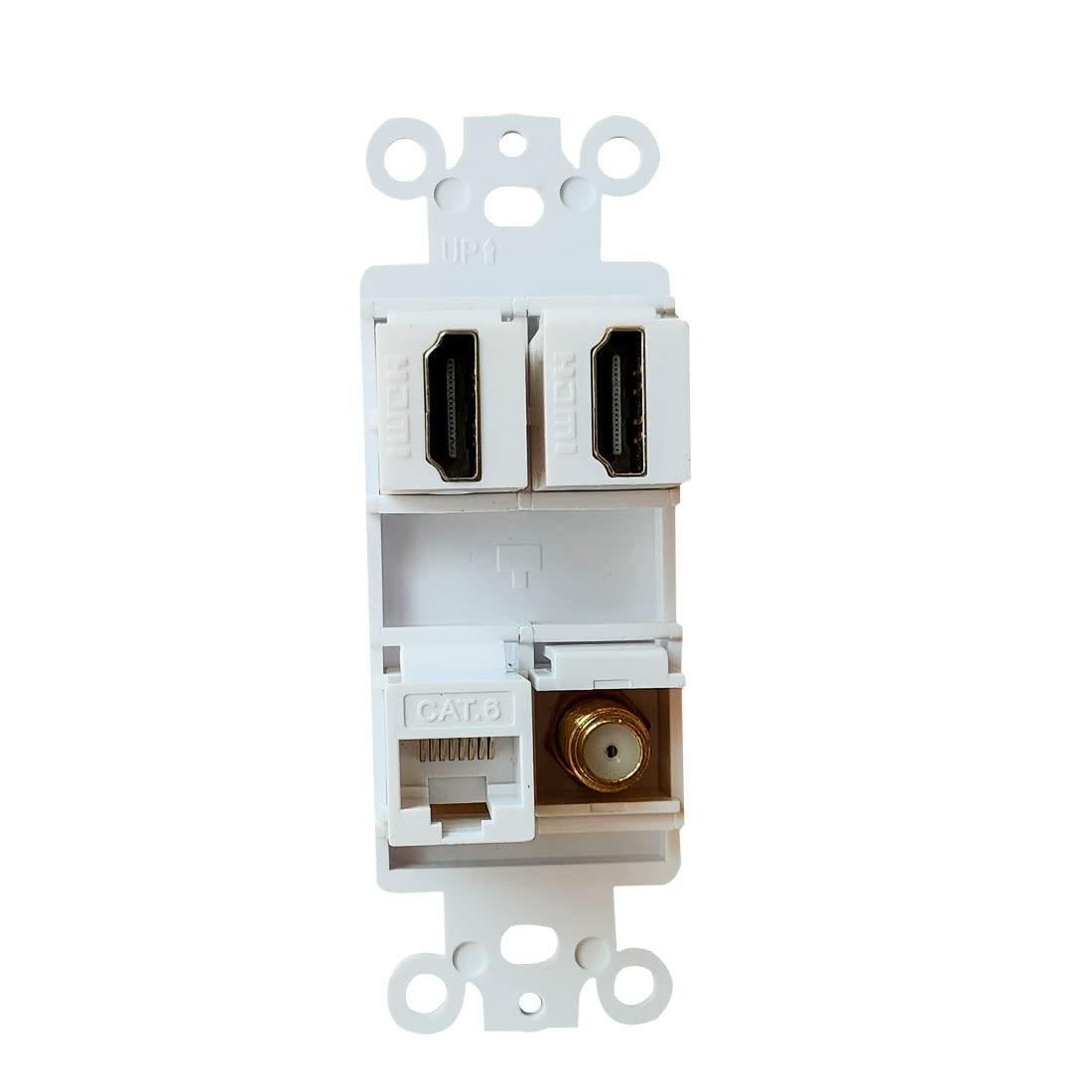 Bupldet 2 Hdmi Cat6 Ethernet Coax Wall Plate Insert   Dual Hdmi Cat 6 Coaxial Decora Insert For Midsize/Oversize Decorator Cover