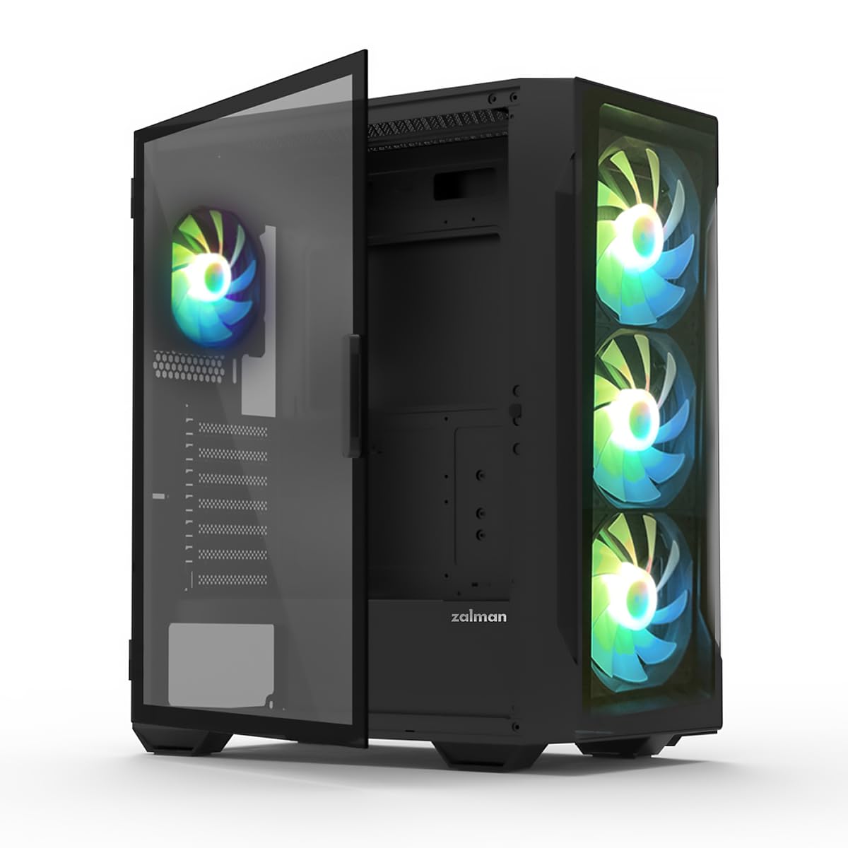 Zalman I3 Argb Vision, Atx Mid Tower Rgb Gaming Pc Case, 3 X 140Mm & 1 X 120Mm Argb Fans Pre-Installed - Tempered Glass Front & 