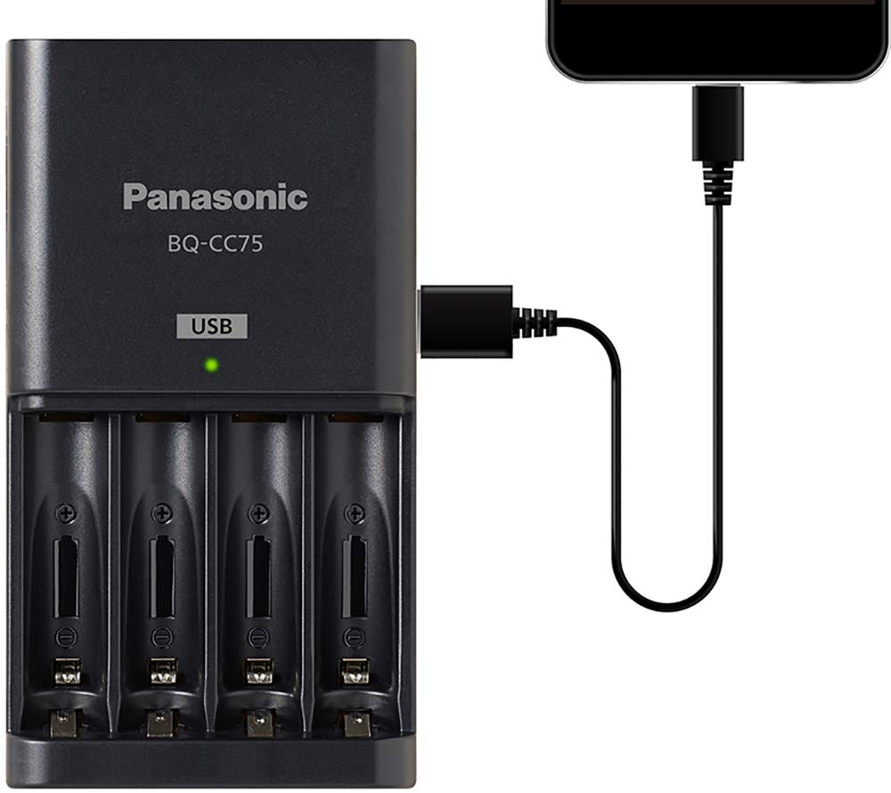 Panasonic Bq Cc75Ksbha Eneloop Pro Advanced Individual Battery Charger With Usb Charging Port, Black