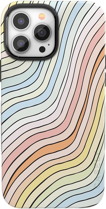 Casely Iphone 14 Pro Max Case | Ride The Wave | Pastel Rainbow Lined | Compatible With Magsafe