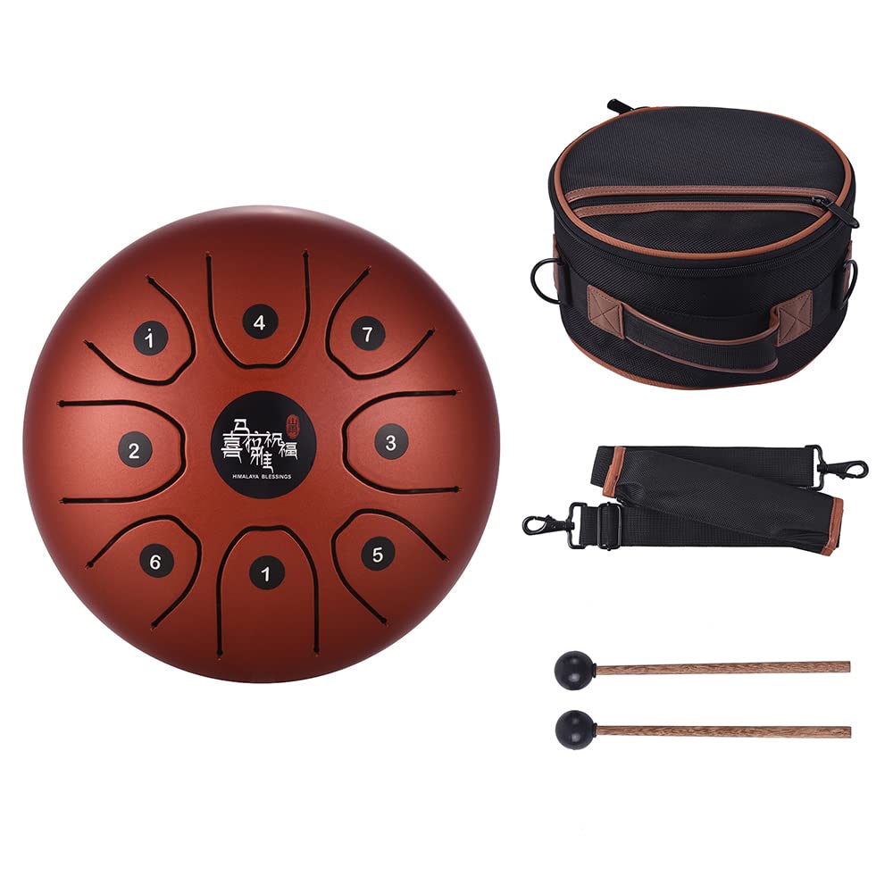Eryue 8 Inch Compact Size 8Tone Steel Tongue Drum C Key rcussion Instrument Hand Pan Drum with Drum Mallets Carry Bag