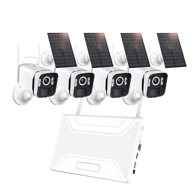 Zhxinsd Solar Security Cameras Outdoor Wireless: 100% Wire Free Battery Powerd Security Camera System 4Mp 2.5K 10Ch 4 Cameras Se