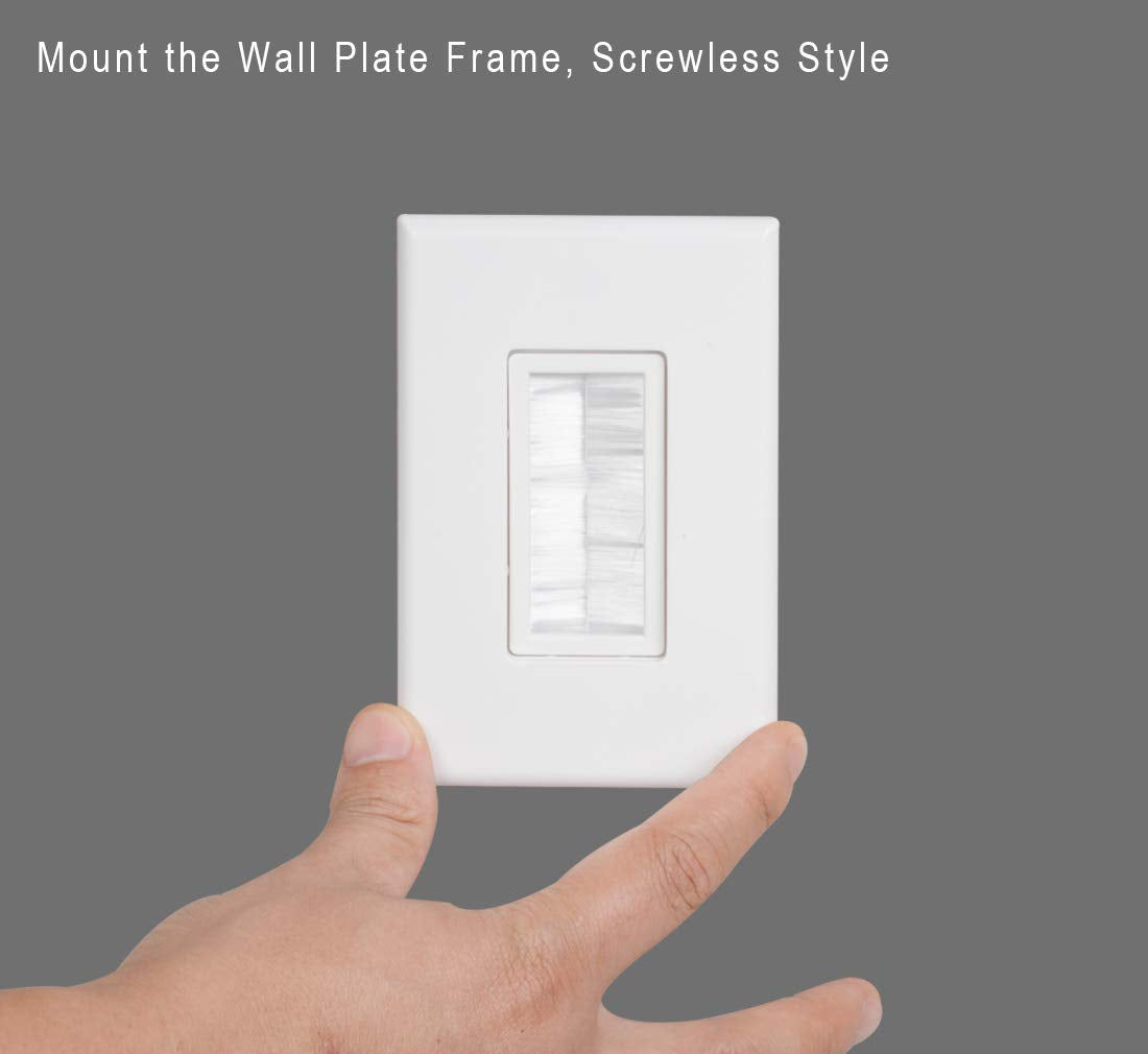 Kebulldola Brush Wall Plate White (2 Pack), 1 Gang Cable Wall Plate, Screwless Type For Cable And Wires Pass Through