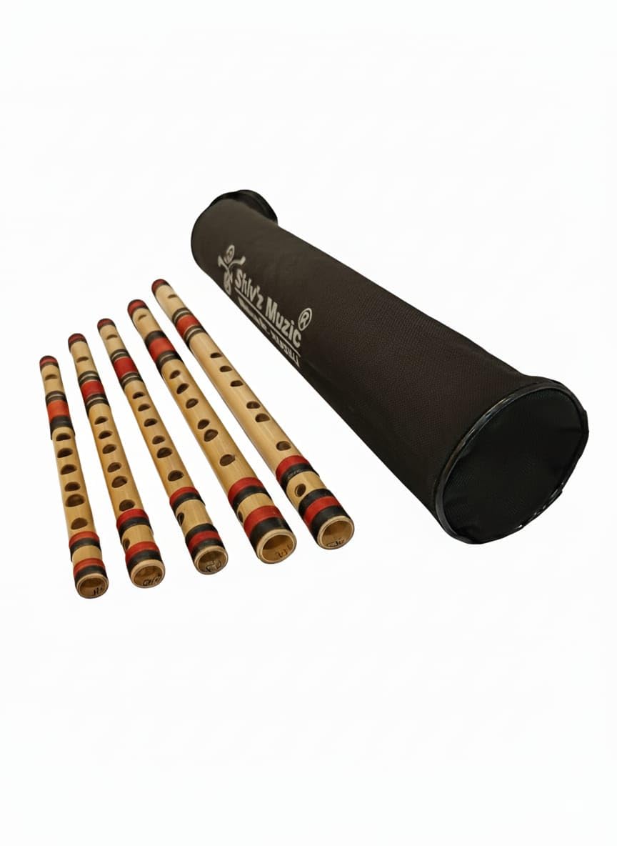 ShivZ Muzic Flutes, Set Of 5 Premium Bansuri, C#, D#, F#, G# & A# Medium (With Written Manual & Bag)