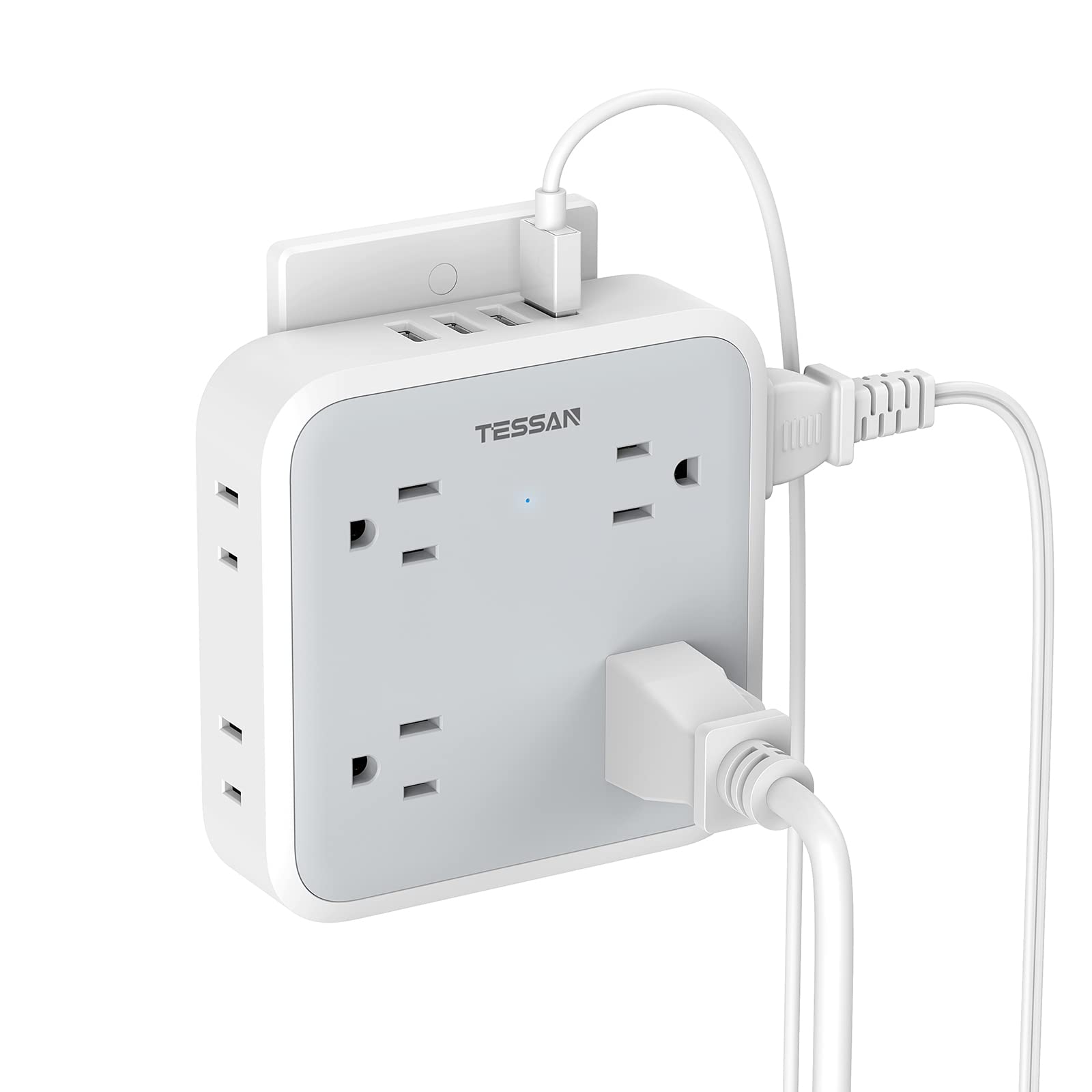 Multi Plug Outlet Extender, Tessan Multiple Outlet Splitter With 4 Usb Wall Charger, Widely Spaced 8 Electrical Plug Expander Su
