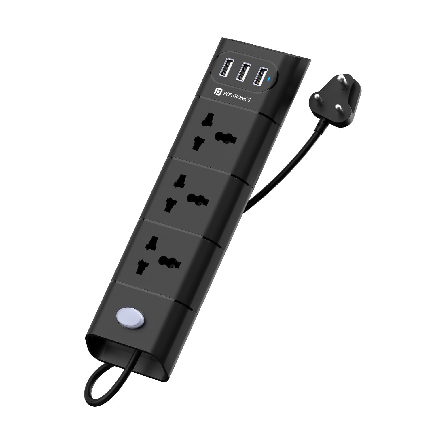 Portronics Power Plate Ii Extension Board  1500W  3 Usb Ports, 3 Power Sockets, Overload Protection, EcoFriendly, 2M Cord Len