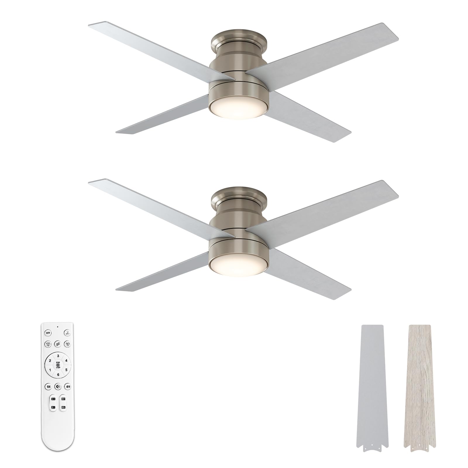 warmiplanet Flush Mount Ceiling Fans with Lights and Remote Control, 52-Inch,3 CCT Dimmable Light, Reversible Noiseless 6 Speeds