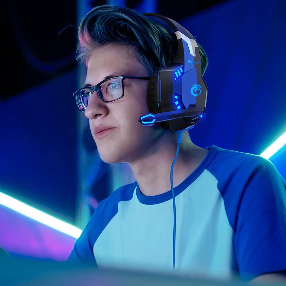 Versiontech. G2000 Gaming Headset For Ps5 Ps4 Xbox One Controller,Bass Surround Noise Cancelling Mic, Over Ear Headphones With L