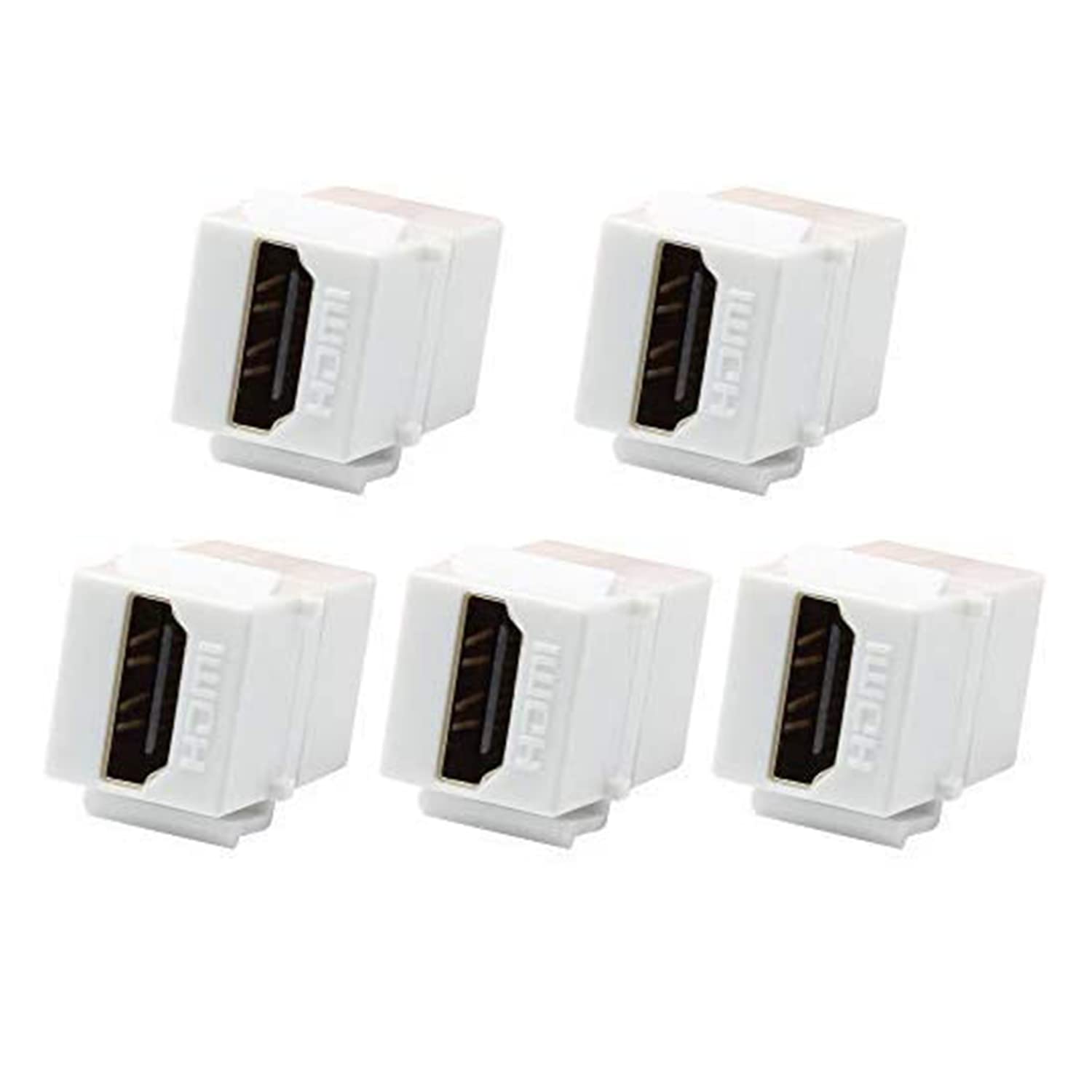 Victek 5 Pack Hdmi Keystone 4K Female To Female Coupler No Delay Snap In For Wall Plate   White