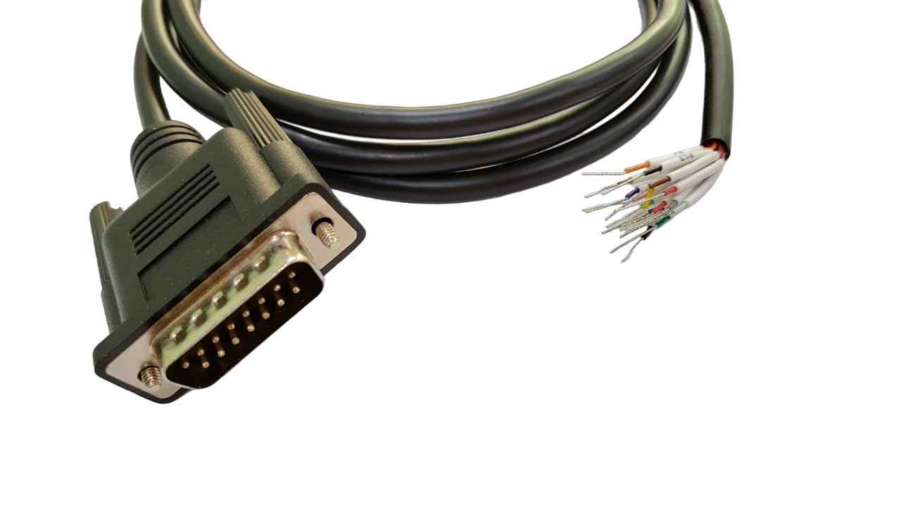 Compucableplususa.Com Best Industrial Serial Db15 D Sub15 Pin Rs232 Serial Cable With Bare Wire   28 Awg With Black Pvc Jacket (