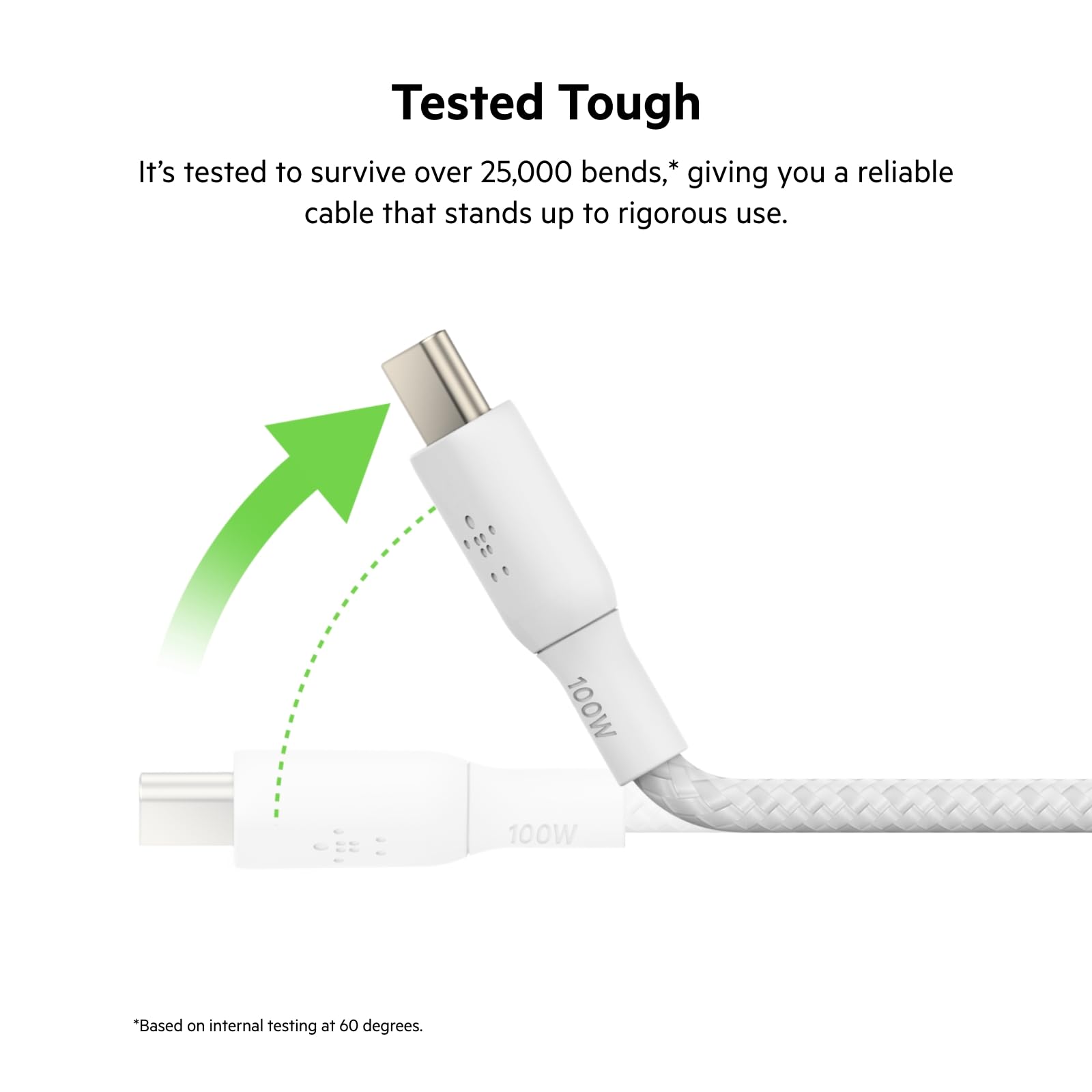 Belkin USB C to USB C Cable, BoostCharge Braided Power Cable (2M/6.6ft), Fast Charging Cable w/ 100W Power Delivery, USB IF Certified for iPhone 16, MacBook, Chromebook, Galaxy & More   White (2 Pack)
