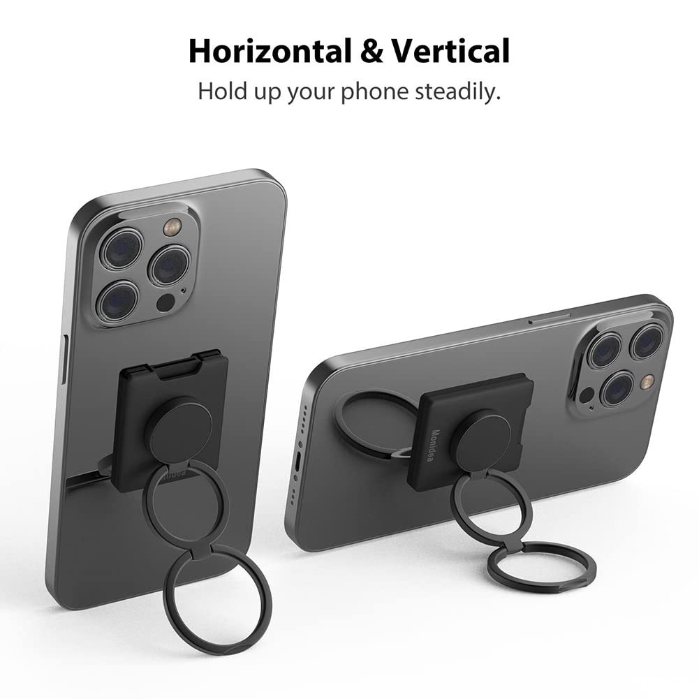 Monidea Phone Ring Holder, Phone Grip Finger Kickstand Wireless Charging Friendly, 360Rotation Metal Phone Ring Grip Stand Work