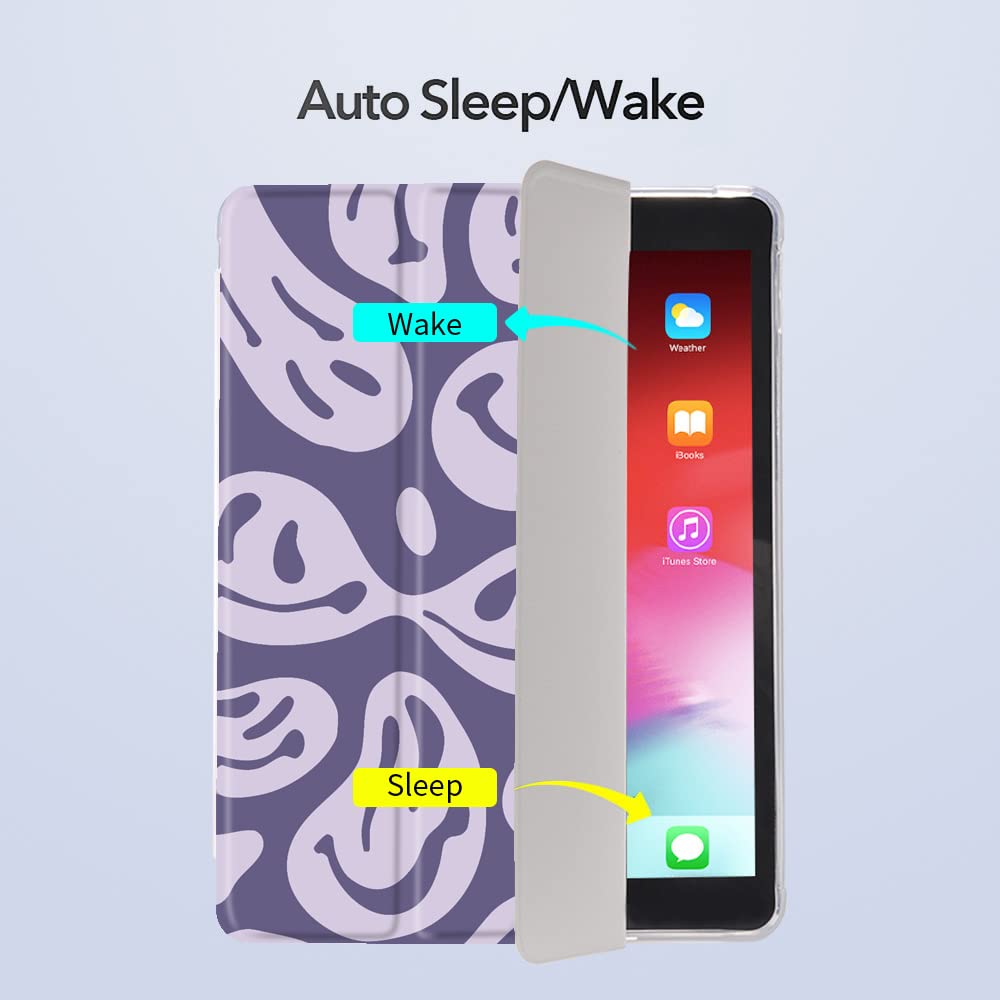 Idocolors Purple Ghost Face Pad Case For Ipad 5Th/6Th Generation Cute Girly Anti Scratch Lightweight With Pencil Holder Trifold